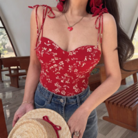 Retro holiday style hot girl sexy slim floral strappy camisole - Thumbnail 1