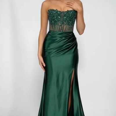 Dark green sheath lace prom dress formal dress evening gowns - Thumbnail 3