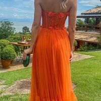 Simple Orange A Line Tulle Prom Dress Evening Formal Gowns - Thumbnail 1
