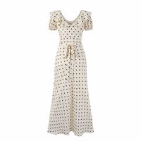 Polka dot V-neck elegant ruffle waist slimming dress - Thumbnail 2