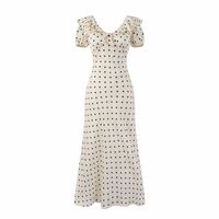 Polka dot V-neck elegant ruffle waist slimming dress - Thumbnail 3