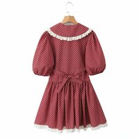 Retro polka dot sweet lace edge lapel small floral waist dress - Thumbnail 1