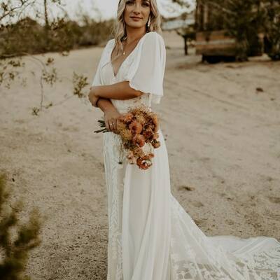 Boho  wedding dress, bohemian v-neck bridal dress wedding gown