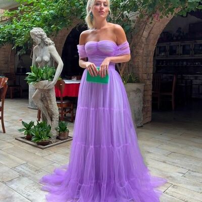 Elegant purpletulle prom dress formal dress evening gowns - Thumbnail 2