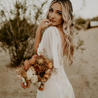 Boho  Wedding Dress, Bohemian V-neck Bridal Dress Wedding Gown - Thumbnail 1