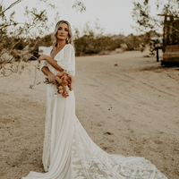 Boho  Wedding Dress, Bohemian V-neck Bridal Dress Wedding Gown - Thumbnail 2