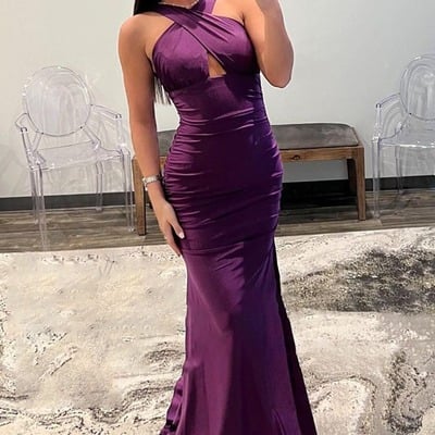  halter neck satin purple prom dress,evening dress,pd231331