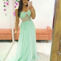 Elegant A Line Lace Mint Green Prom Dress Formal Dress Evening Gowns - Thumbnail 1