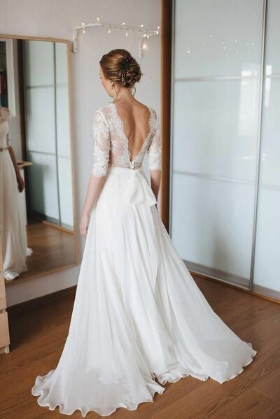Modest Wedding Dress, Open Back Bridal Dress Wedding Gown