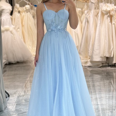 A line light blue tulle prom dress,long corset evening dress,pd231332