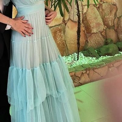 Elegant sky blue sheath prom dress evening formal gowns
