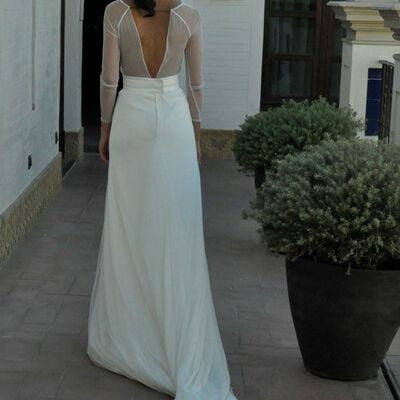 Sheath wedding dress, open back bridal dress wedding gown