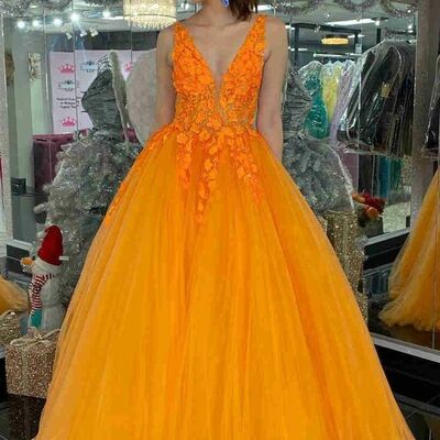 Elegant orange ball gown tulle prom dress formal dress evening gowns - Thumbnail 1