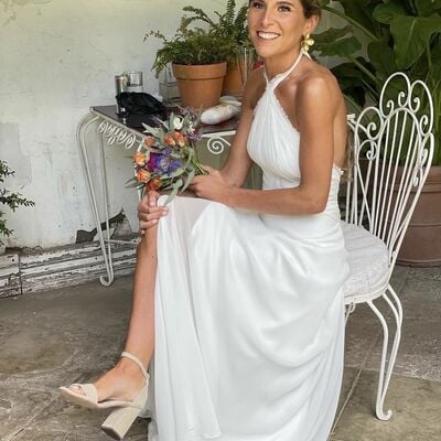 Sheath wedding dress, halter satin bridal dress wedding gown