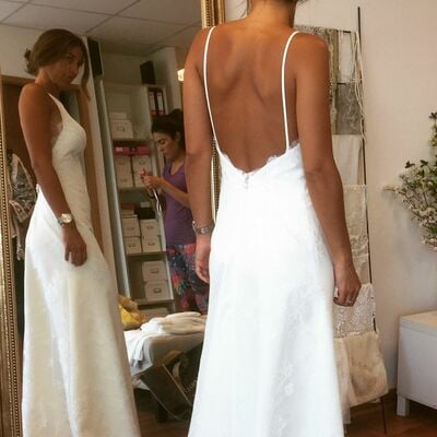 Sheath wedding dress, lace bridal dress wedding gown