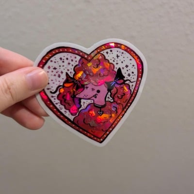 Pink poodle holographic shatter sticker