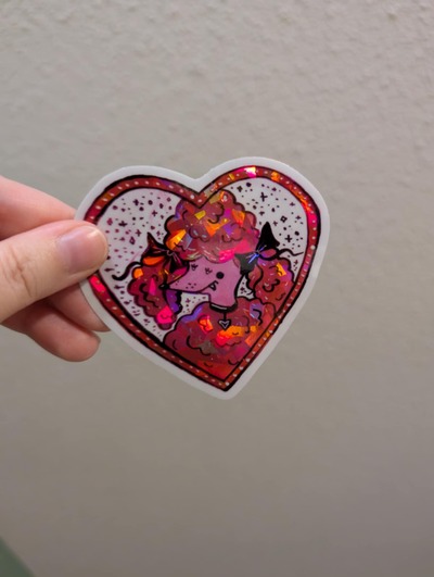 Pink Poodle Holographic Shatter Sticker