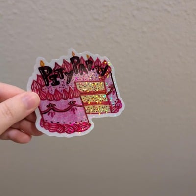 Pity party cake holographic glitter sticker
