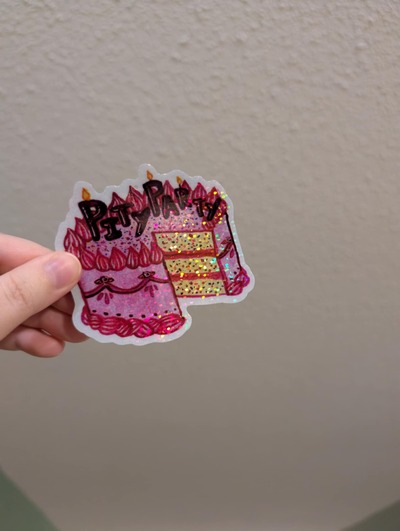 Pity Party Cake Holographic Glitter Sticker