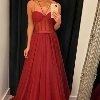 Elegant red a line simple prom dress evening formal gowns