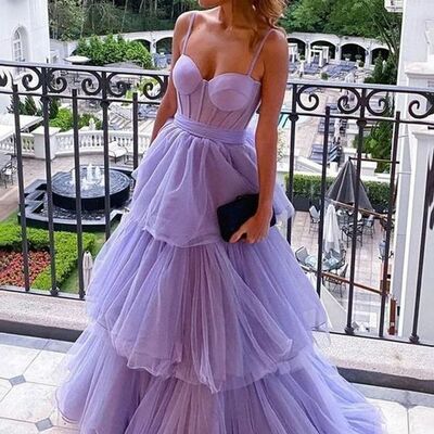 Elegant purple tiered prom dress evening formal gowns