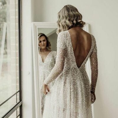 Sparkle bling wedding dress, sequins lace bridal dress wedding gown