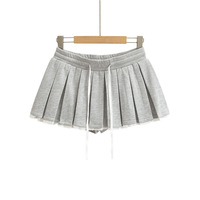 High waist drawstring anti-exposure lace pleated skirt - Thumbnail 9