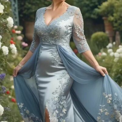 Elegant blue lace appliques mother of bride/ groom dress evening formal dress prom dress