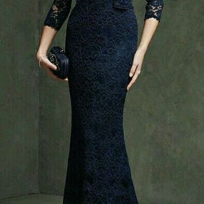 Elegant navy blue lace mother of bride/ groom dress evening formal dress prom dress