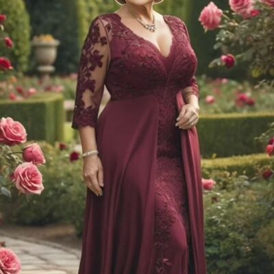 Elegant wine red burgundy lace appliques mother of bride/ groom dress evening formal dress prom dress