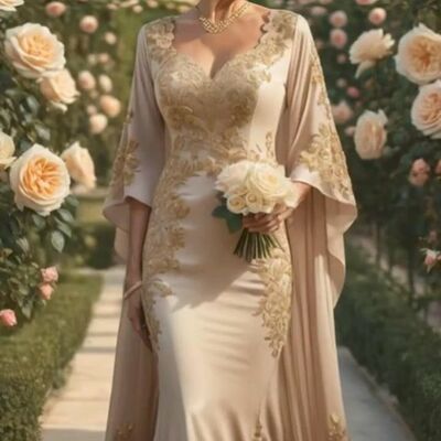 Elegant champagne lace appliques mother of bride/ groom dress evening formal dress prom dress