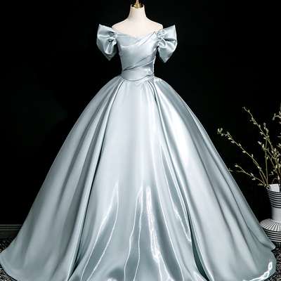 Elegant satin floor length prom party dress - Thumbnail 1