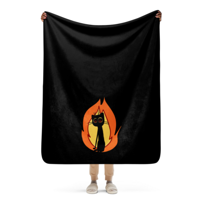 Flaming cat sherpa blanket