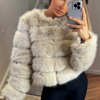 F02 Women's Faux Fur Coat Fluffy Faux Fur Jacket Long Sleeve Lapel Furry Winter Jackets Shaggy Parka Short Coat - Thumbnail 2
