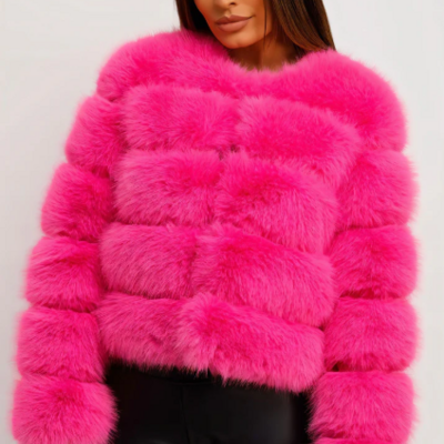 F02 women's faux fur coat fluffy faux fur jacket long sleeve lapel furry winter jackets shaggy parka short coat - Thumbnail 5