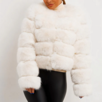 F02 Women's Faux Fur Coat Fluffy Faux Fur Jacket Long Sleeve Lapel Furry Winter Jackets Shaggy Parka Short Coat - Thumbnail 3