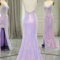 Mermaid Light Purple Backless Long Corset Prom Dress With Slit,PD231336 - Thumbnail 1