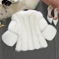 F04 Women's Faux Fur Coat Fluffy Faux Fur Jacket Long Sleeve Lapel Furry Winter Jackets Shaggy Parka Short Coat - Thumbnail 1