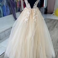 A Line Backless Long Prom Dress With Appliques,PD231337 - Thumbnail 1