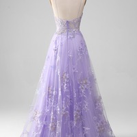  A Line Lilac Prom DressTulle Long Appliqued Evening Dress,PD231338 - Thumbnail 3