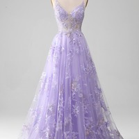  A Line Lilac Prom DressTulle Long Appliqued Evening Dress,PD231338 - Thumbnail 2