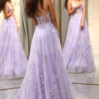  A Line Lilac Prom DressTulle Long Appliqued Evening Dress,PD231338 - Thumbnail 1