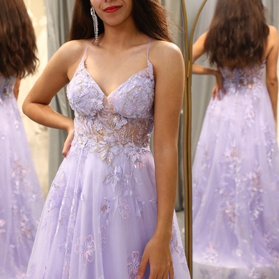  a line lilac prom dresstulle long appliqued evening dress,pd231338