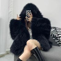 F05 Women's Faux Fur Coat Fluffy Faux Fur Jacket Long Sleeve Lapel Furry Winter Jackets Shaggy Parka Short Coat - Thumbnail 1