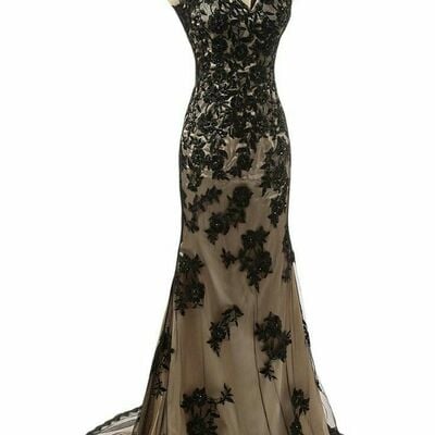Elegant champagne black appliques mother of bride/ groom dress evening formal dress prom dress