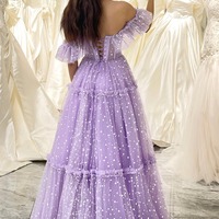  A Line Lilac Prom Dress Tulle Off the Shoulder Long Corset Evening Dress,PD231345 - Thumbnail 1