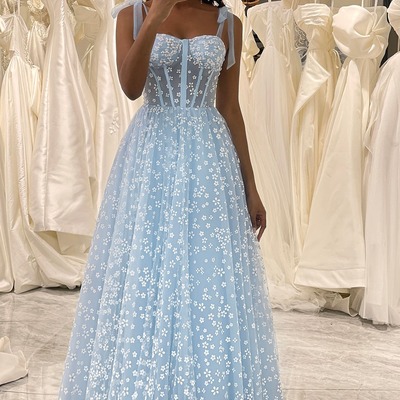 A line sky blue prom dress long corset evening dress with adjustable straps,pd231346