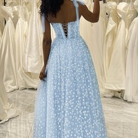 A Line Sky Blue Prom Dress Long Corset Evening Dress With Adjustable Straps,PD231346 - Thumbnail 1