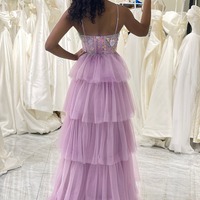A Line Appliques Prom Dress  Long Corset Tiered Evening Dress With Slit,PD231347 - Thumbnail 1