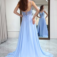 A Line Backless Lavender Prom Dress Long Evening Dress With Slit,PD231348 - Thumbnail 1